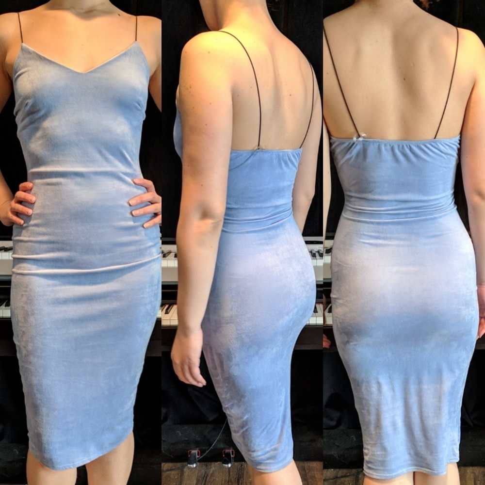 Baby Blue Faux Suede Midi Slip Dress